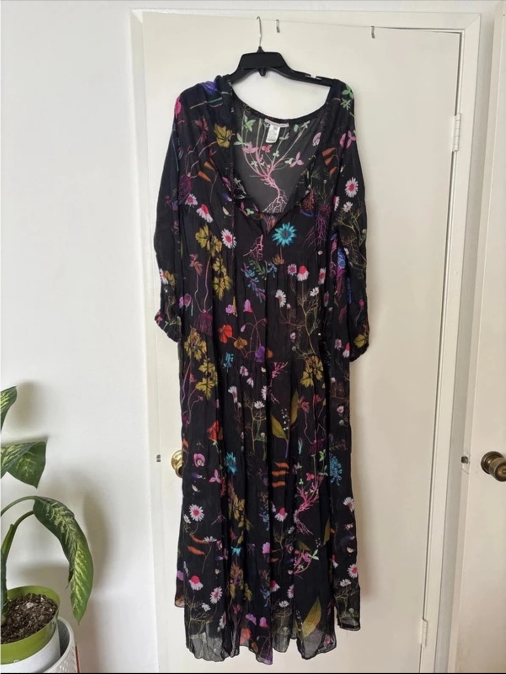 Stella McCartney Black Floral Long-Sleeve Maxi Dress size S